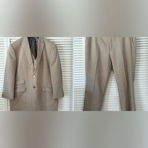 Elegant‎ Tan Men's Suit Set Textured 3pc vest jacket pants dbl vent 2 button